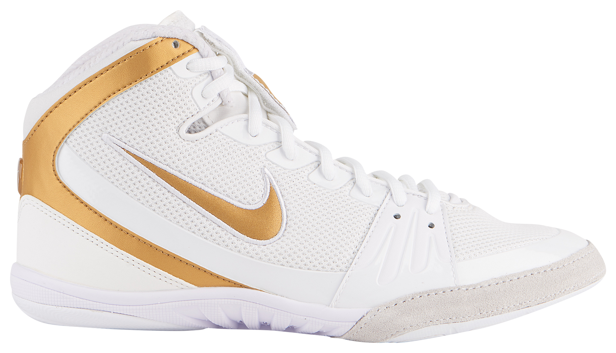gold and white nike freeks