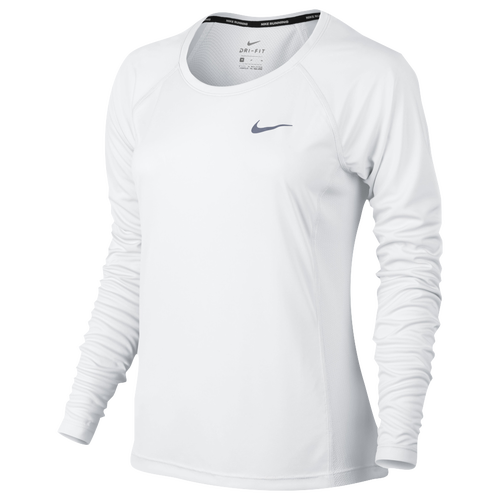 Nike Dri-FIT Miler Long Sleeve T-Shirt - Women's - Clothing - White ...