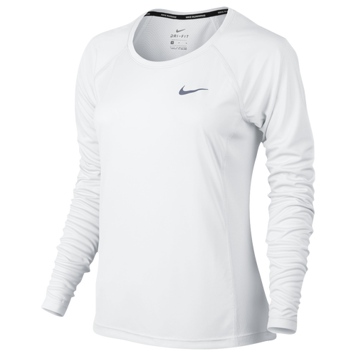 Nike Dri-FIT Miler Long Sleeve T-Shirt - Women's - Clothing - White