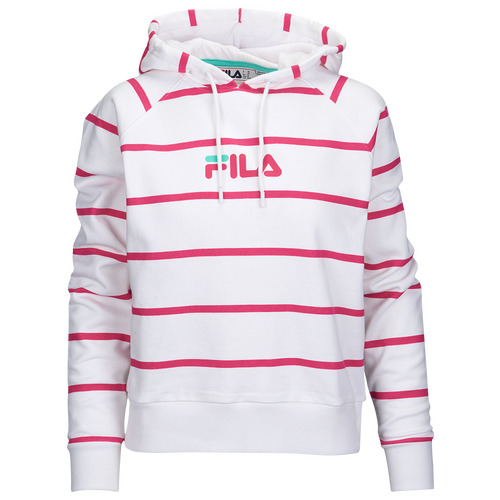 Fila Tempest Stripe Hoodie - Women's - Casual - Clothing - White/Magenta