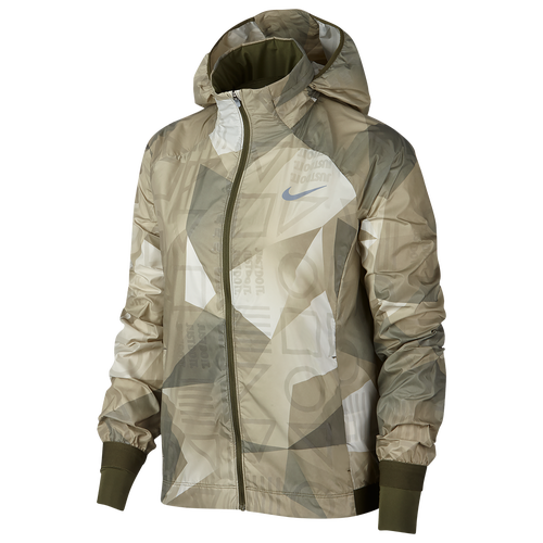 Nike Shield Hooded Jacket - Women's - Running - Clothing - Olive Canvas 