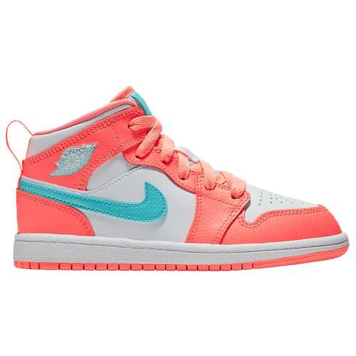 Jordan AJ 1 Mid Girls' Preschool Basketball Shoes Crimson Pulse/Light Aqua/White
