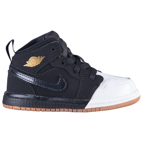 Jordan AJ 1 Mid Girls' Toddler Basketball Shoes Black/Metallic Gold/White/Gum Medium Brown