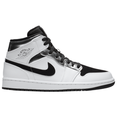 Jordan AJ 1 Mid - Men's - Basketball - Shoes - White/Metallic Silver/Black