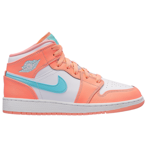 Jordan AJ 1 Mid Girls' Grade School Basketball Shoes Crimson Pulse/Light Aqua/White