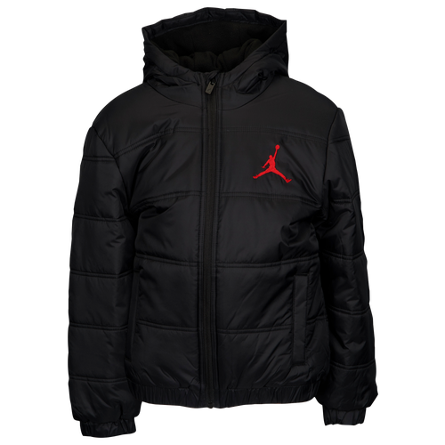 Jordan Air Jordan Puffer Jacket - Boys' Grade School - Basketball - Clothing - Black/White/Gym Red