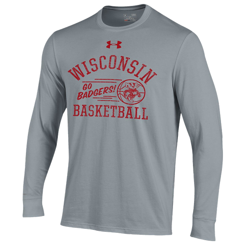 Under Armour College Charged Cotton L/S TShirt Men's Clothing Wisconsin Badgers Steel