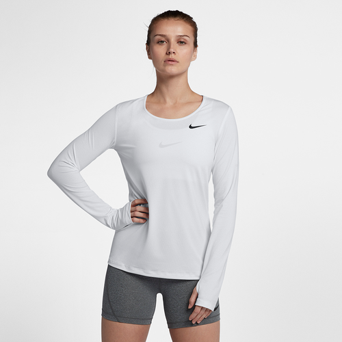 Nike Pro Mesh Long Sleeve Top - Women's - Training - Clothing - White/Black