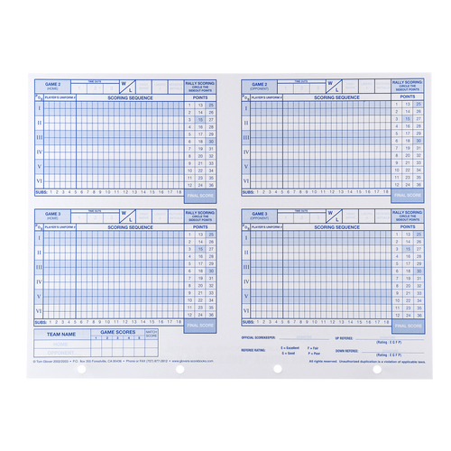 Glover's Volleyball Scorebook Binder Refills - Volleyball - Sport Equipment