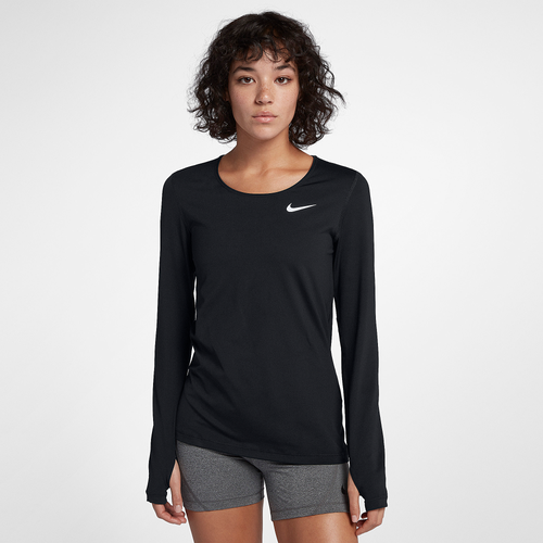 Nike Pro Mesh Long Sleeve Top - Women's - Training - Clothing - Black/White