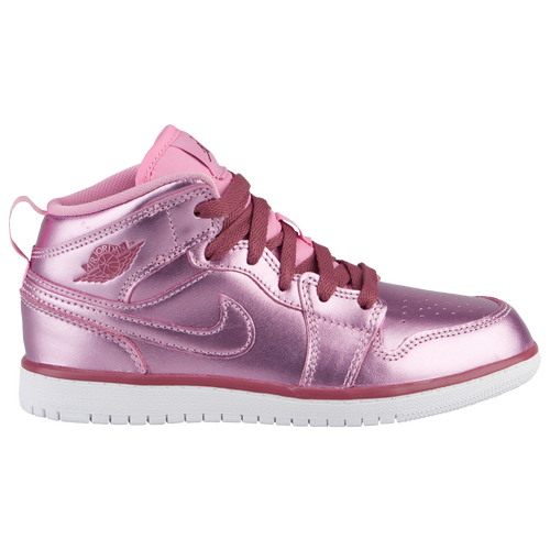 Jordan AJ 1 Mid Girls' Preschool Basketball Shoes Pink Rise/White/Noble Red